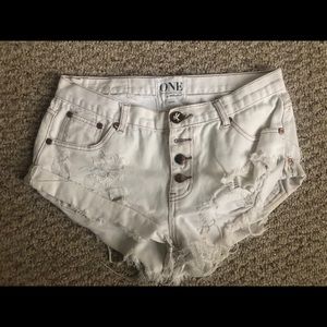 White/Cream One Teaspoon Jean Shorts, Size 27
